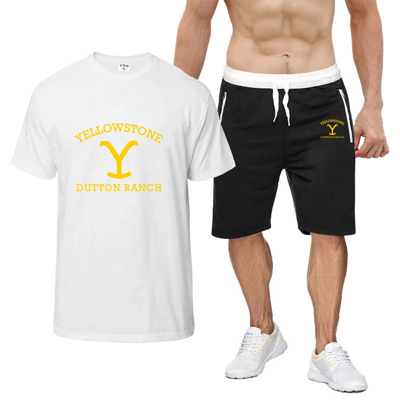 T-shirt à manches courtes et pantalon court pour homme, ensemble décontracté confortable, imprimé trempé, mode masculine, Yellowstone, Dutton Ranch, nouveau, lecture de documents, 2024