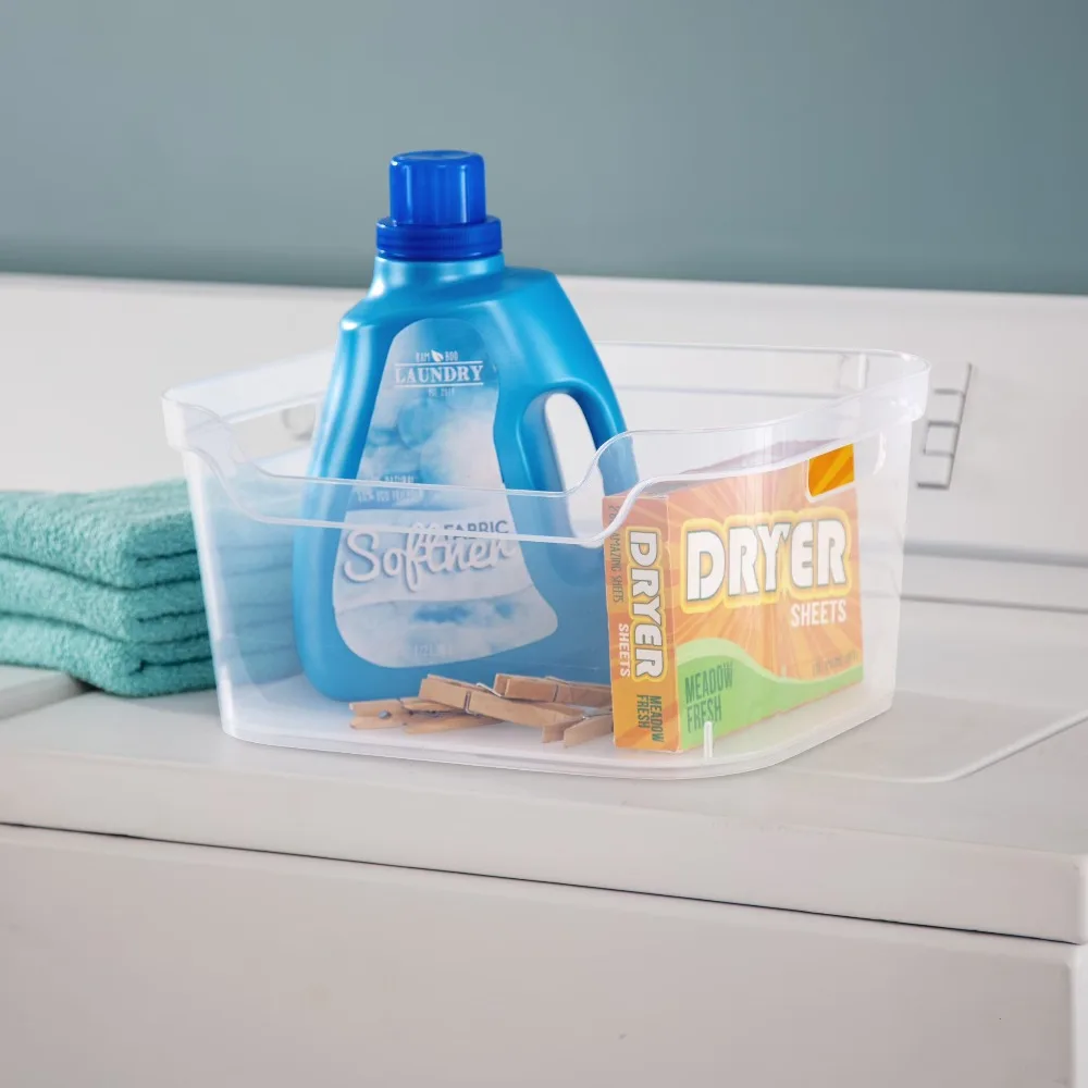 Large Clear Plastic Storage Bin with Easy Access Scoop Front for Home Organization view 3