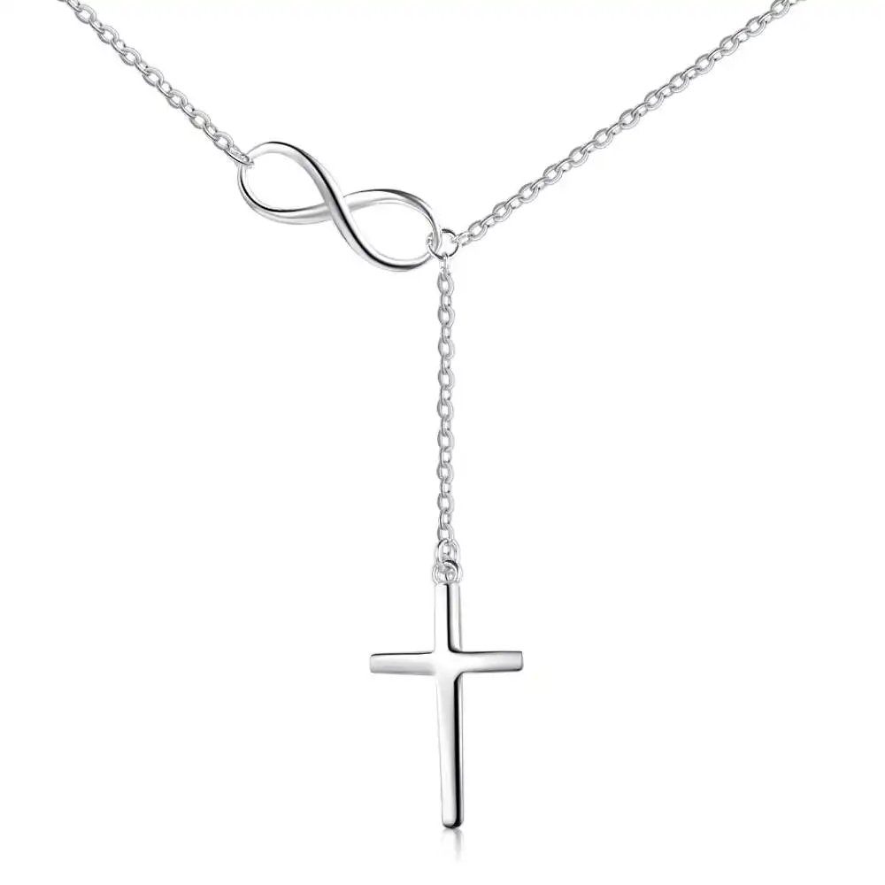 Cross & Infinity Silver Color Pendant Necklace Women Fashion Jewelry Best Christmas Gift for Ladies (Lam Hub Fong)