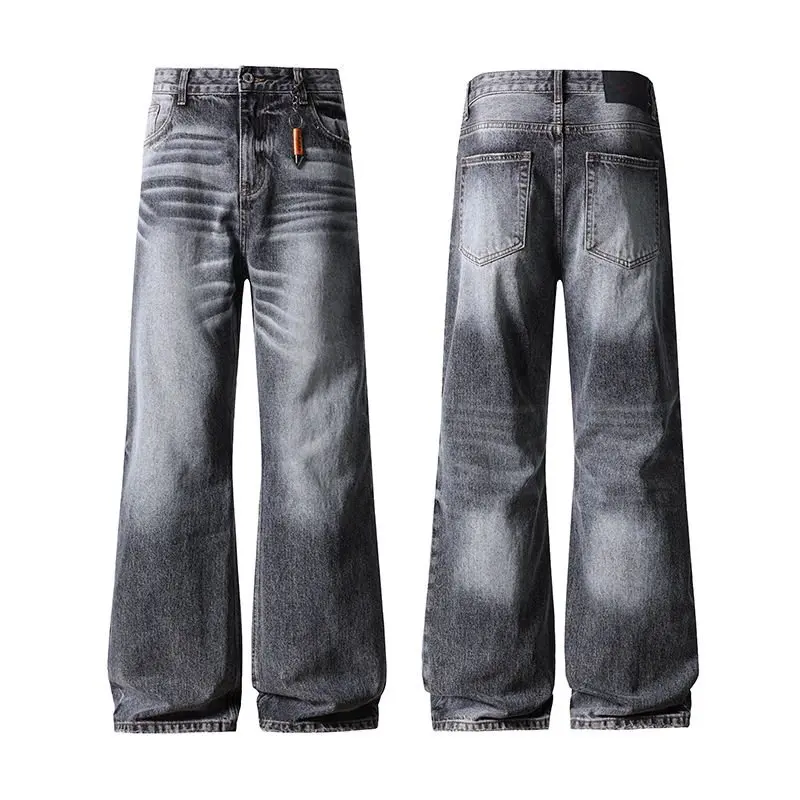 

Расклешенные джинсы, брюки, мужская уличная одежда, винтажные потертые джинсы в стиле хип-хоп, джинсы-бойфренды, брюки-клеш
