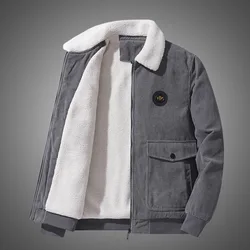 2024 Corduroy men's jacket with winter fleece padded lapel casual warm coat is fashionable and loose men's clothing M-5XL