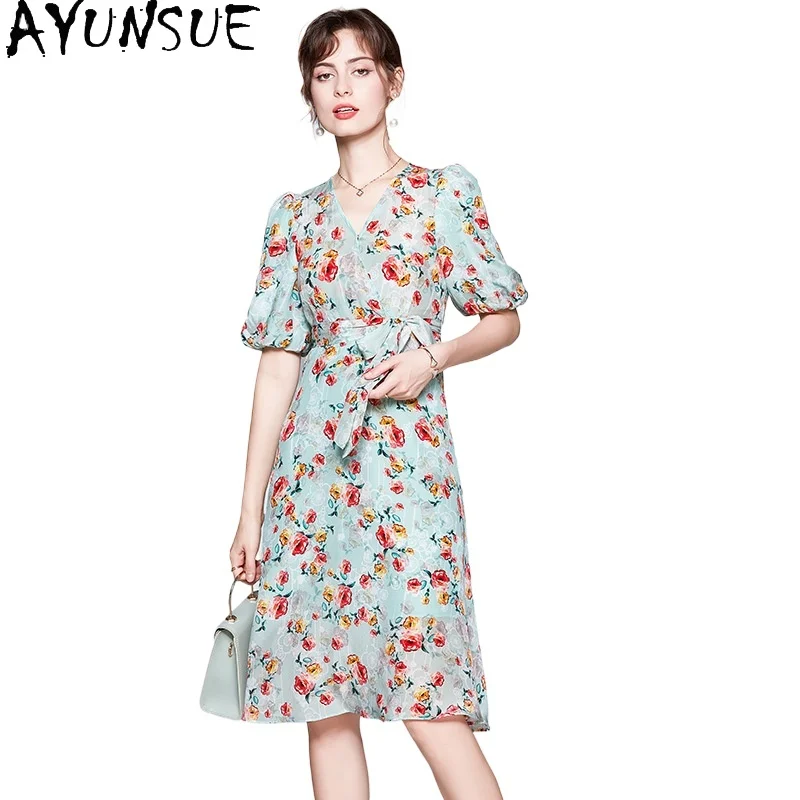 

AYUNSUE 100% Mulberry Silk Womens Dresses Fashion Summer Dress 2024 Midi Dress Elegant Dresses for Women Clothes Платье Женское