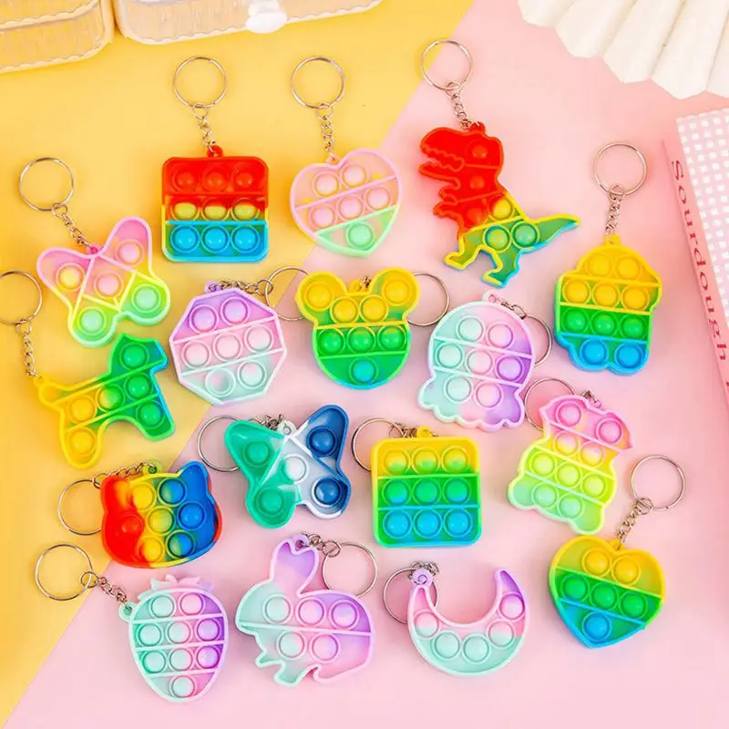 10/20pcs Mini Bubble Rainbow Keychain Giveaways Squeeze Novelty Surprise Birthday Gift Prize Halloween Christmas Gift Bag Filler