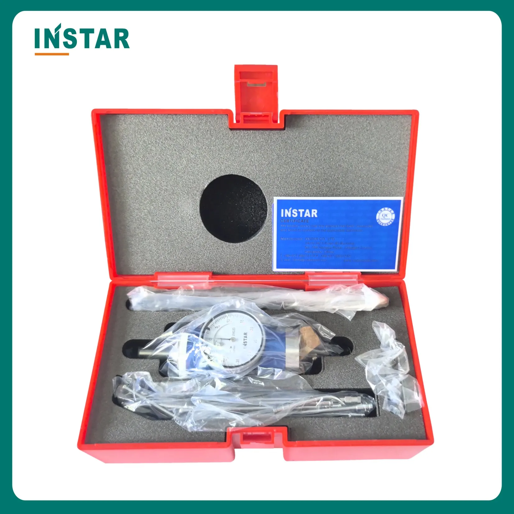 Indicatore di prova del quadrante di centraggio coassiale INSTAR 0-3mm x 0.01mm calibro a quadrante di qualità industriale Standard DIN