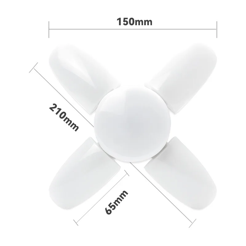 E27 18W 38W 55W LED Light Bulb 85V-265V Foldable Fan Blade Angle Adjustable, Suitable For Home Garage And Factory Lighting