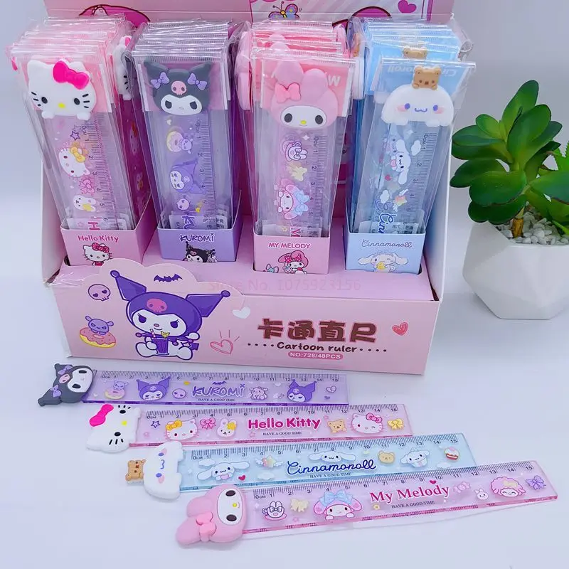 48pcs Sanrio Cartoon Ruler Transparent Rulers 15cm Measuring Drawing Tools Kuromi Stationery School Supplies For Students