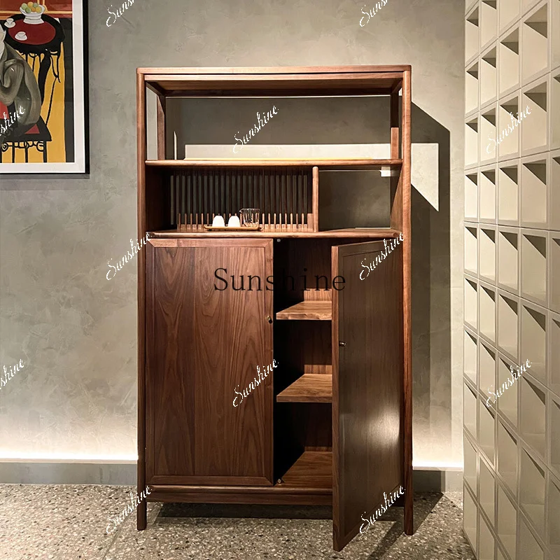 New Chinese-style dining side cabinet walnut living room storage solid wood entrance simple and modern  FT