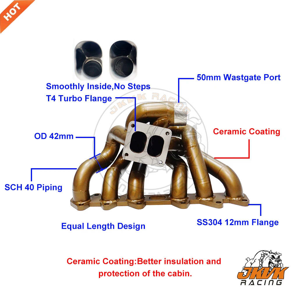 

Турбоколлектор JKVK RACING T4 Twin Scroll с керамическим покрытием, 3-миллиметровые паровые патрубки из нержавеющей стали SS304 для Toyota Supra 2JZGTE 2JZ-GTE 2jz 1993-1998 гг.