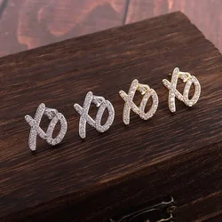 New Design Hip Hop Letter Xo Copper Men\'s Square Stud Earrings Retro Fashion All Copper All Zircon Couple Stud Earrings