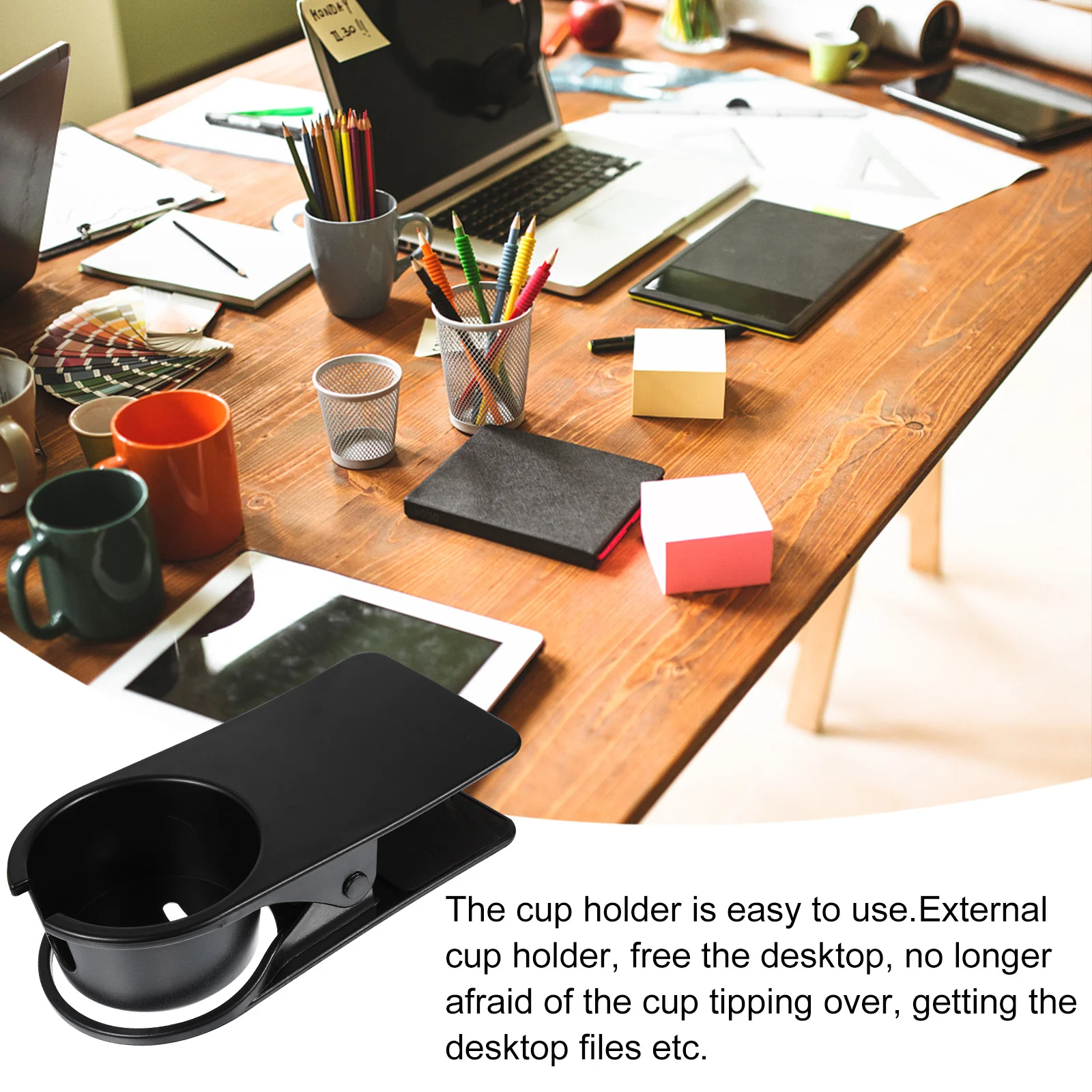 Portabicchieri Clip Organizzatore laterale da scrivania Facile installazione Senza trapano Home Office Car 1 pezzo Portabicchieri Clip da tavolo Portabottiglie