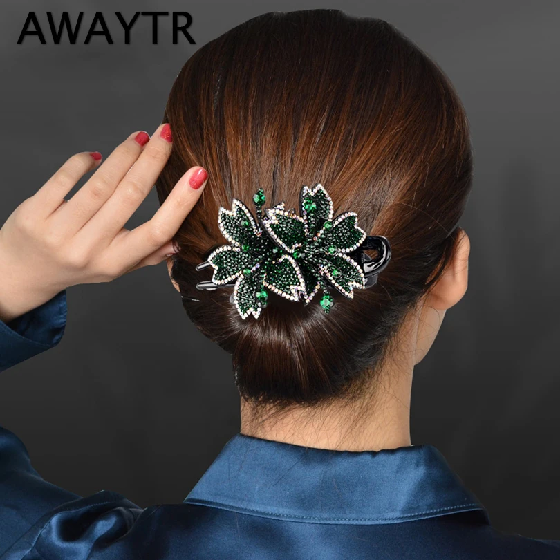 AWAYTR Rhinestone Hair Claws Hairpin Flower Butterfly Barrettes Duckbill Hair Clips Retro For Women Ponytail Hair Accessories