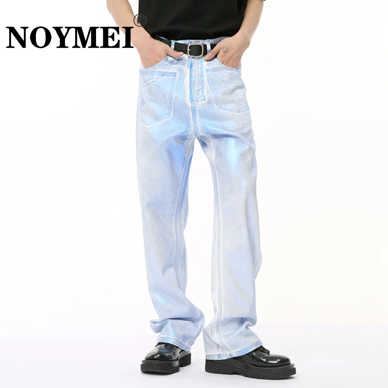 NOYMEI Jeans Contrasting Colors Bright Surface Fabric High Waist Personality Slim Men's Pants Summer New 2024 WA5462