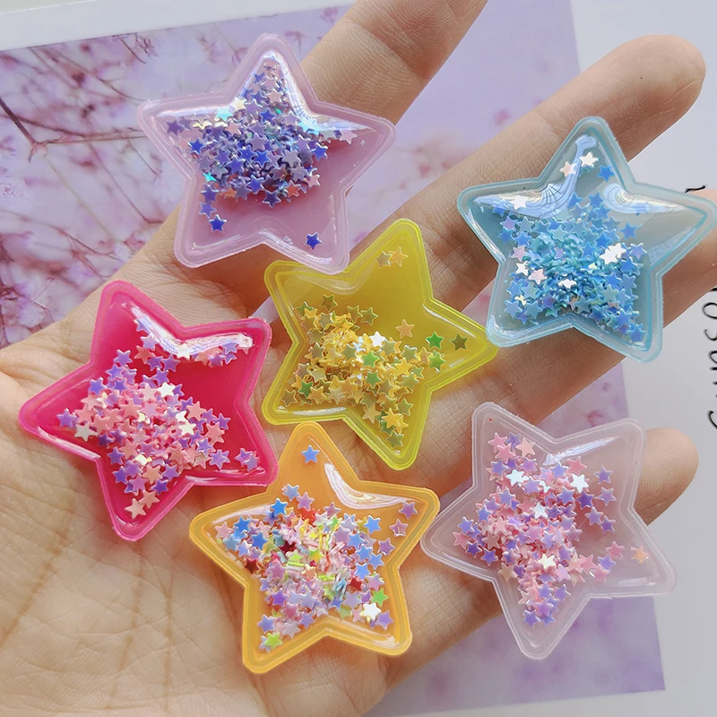 30pcs/lot  PVC Star with Glitter Transparent Bling bling Flowing Patches Appliques for DIY Children Clip Accessories