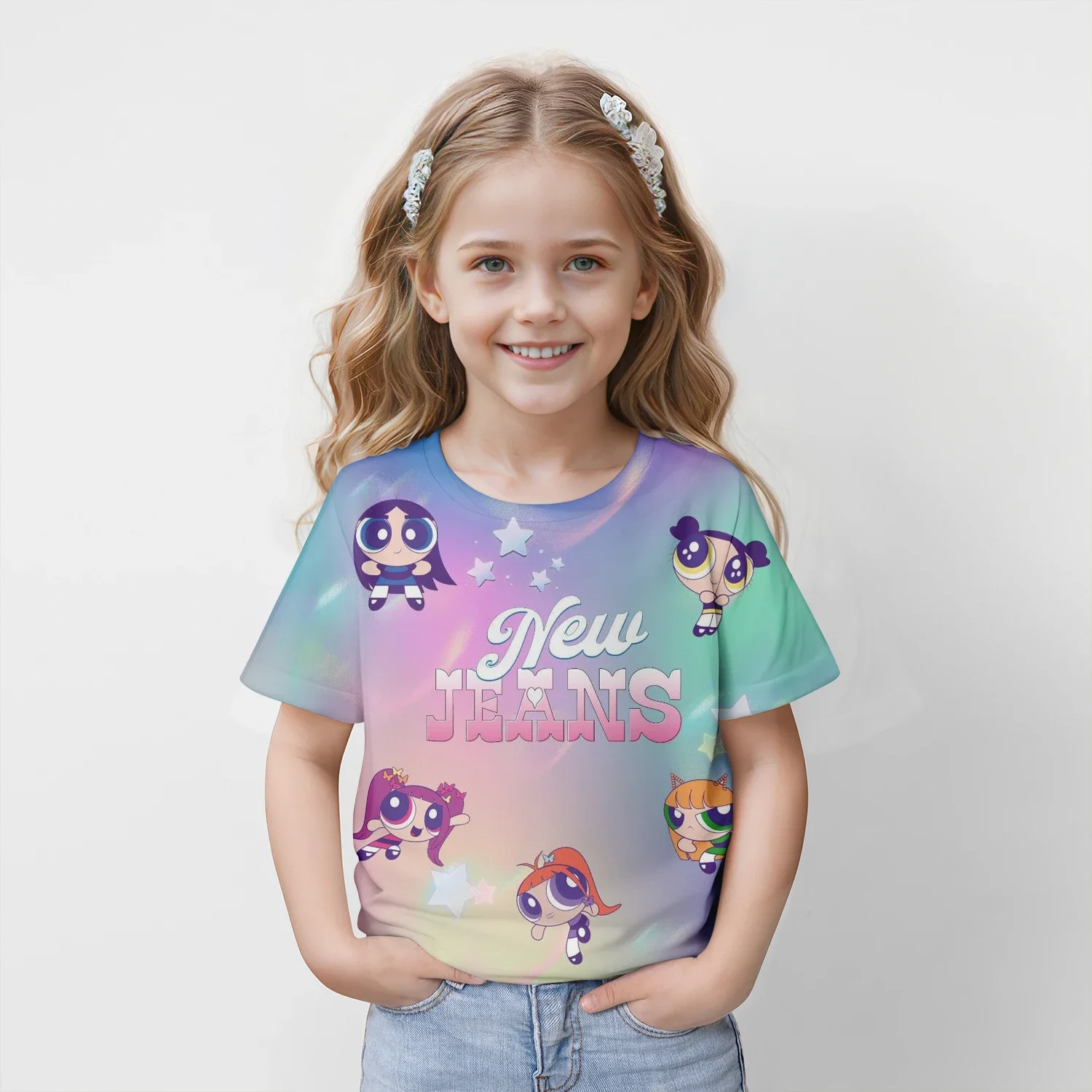 

New Summer Children's Short-Sleeved Tops 3d Powerpuff Girls Printed Pattern T-Shirt Girls Cool And Cute Clothes Casual Wear