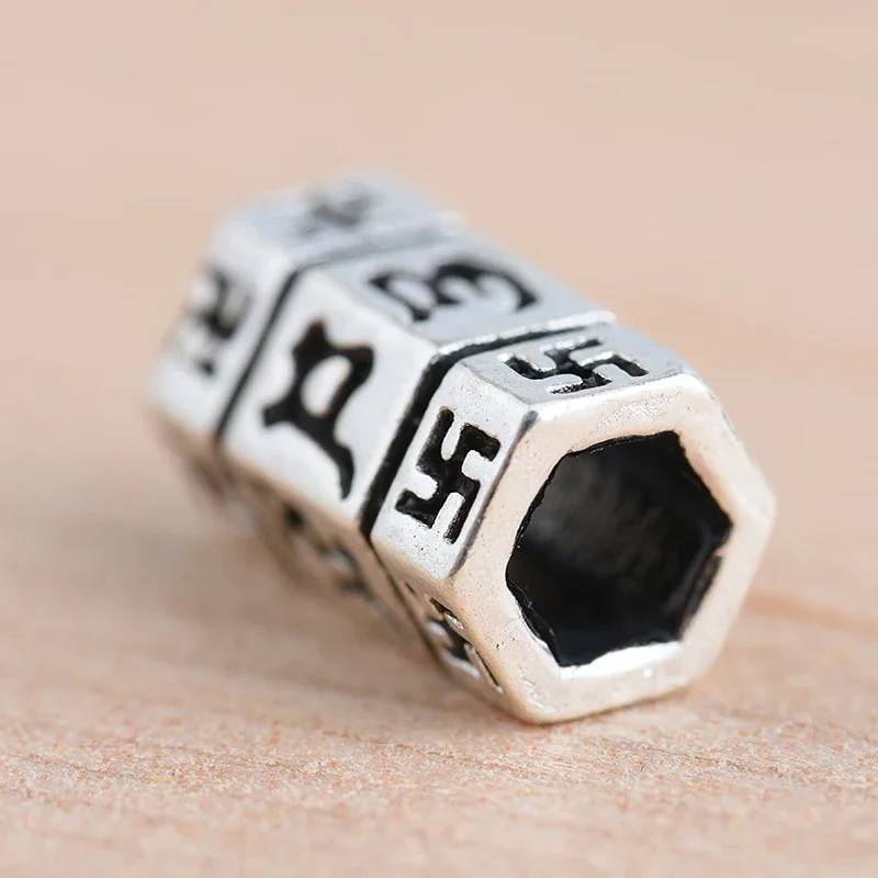 925 Sterling Silver Thai Silver Jewelry Accessories Retro Six Word Mantra Bead Straight Handmade DIY Beaded Braided Accessories