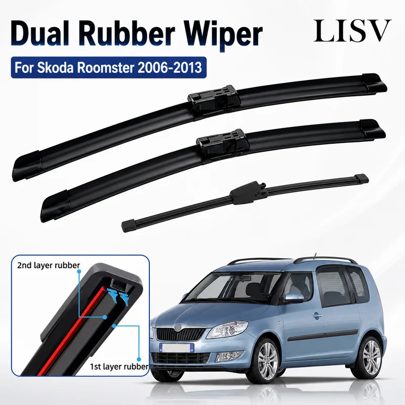 LHD Front & Rear Wiper Blades Set Replacement For Skoda Roomster 2006-2013 Windshield Windscreen Window Brushes 21" 21" 13"