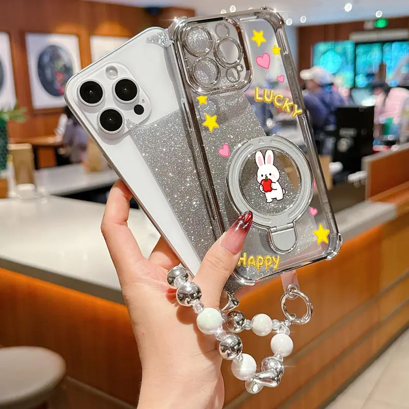مجوهرات بريق أبل أرنب حامل هاتف حقيبة لهاتف سامسونج غالاكسي A13 A14 A15 A16 A24 A25 A34 A35 A36 A54 A55 A12 A22 4G 5G الظهر
