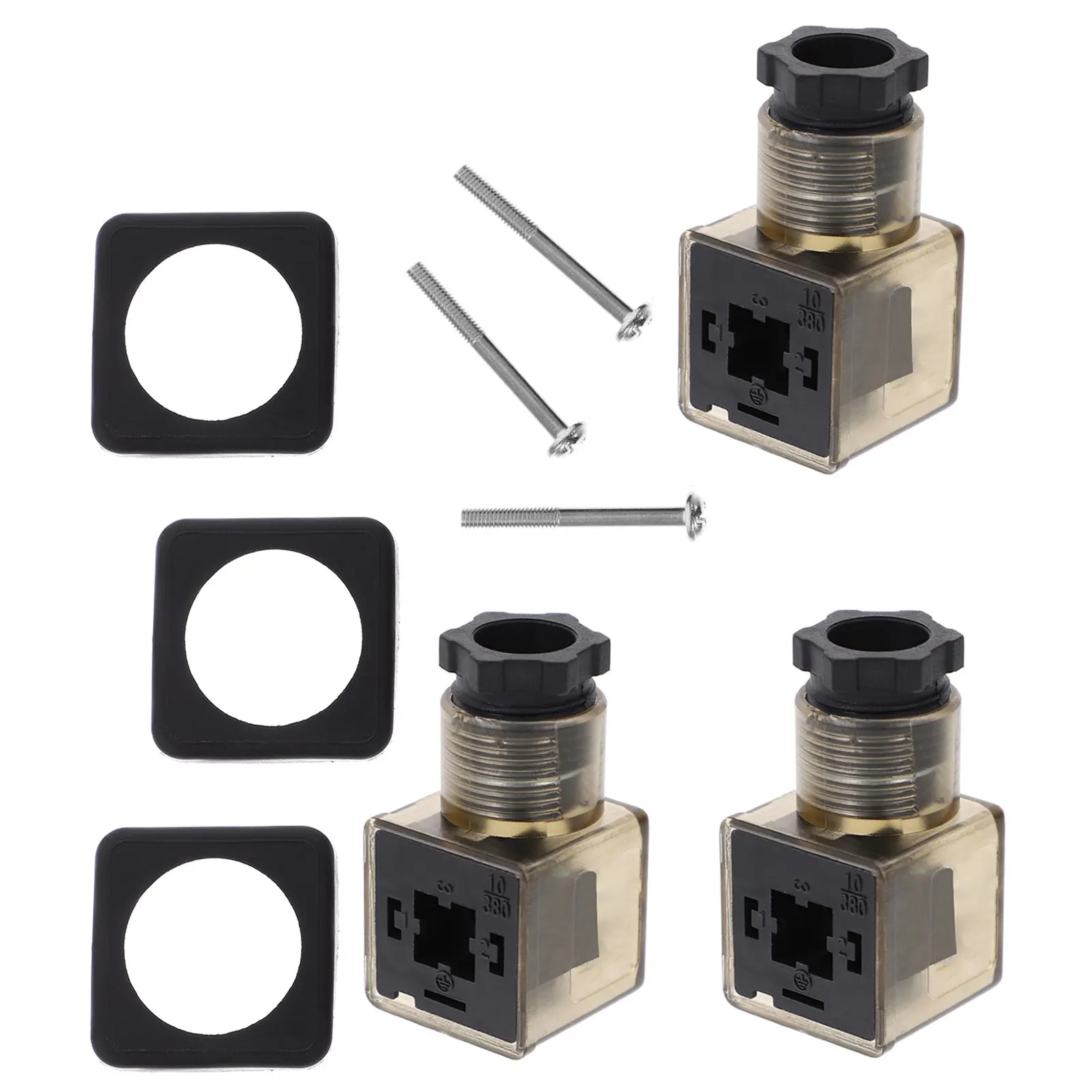 3Pcs Solenoid Valves Connector Brown 3 Prong Connector Plug Indicator Light for Hydraulic Valve Coil Junction Box