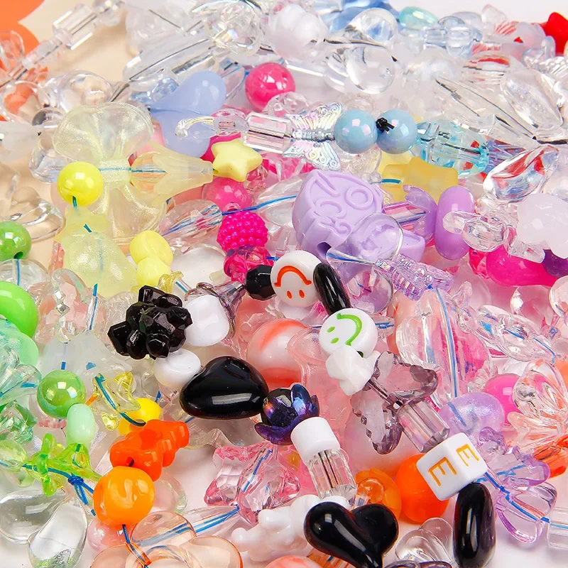 Acrylic Loose Beads Handmade Diy Material Beaded Bracelet Mobile Phone Chain Mixed Material Package Transparent Bead Accessories