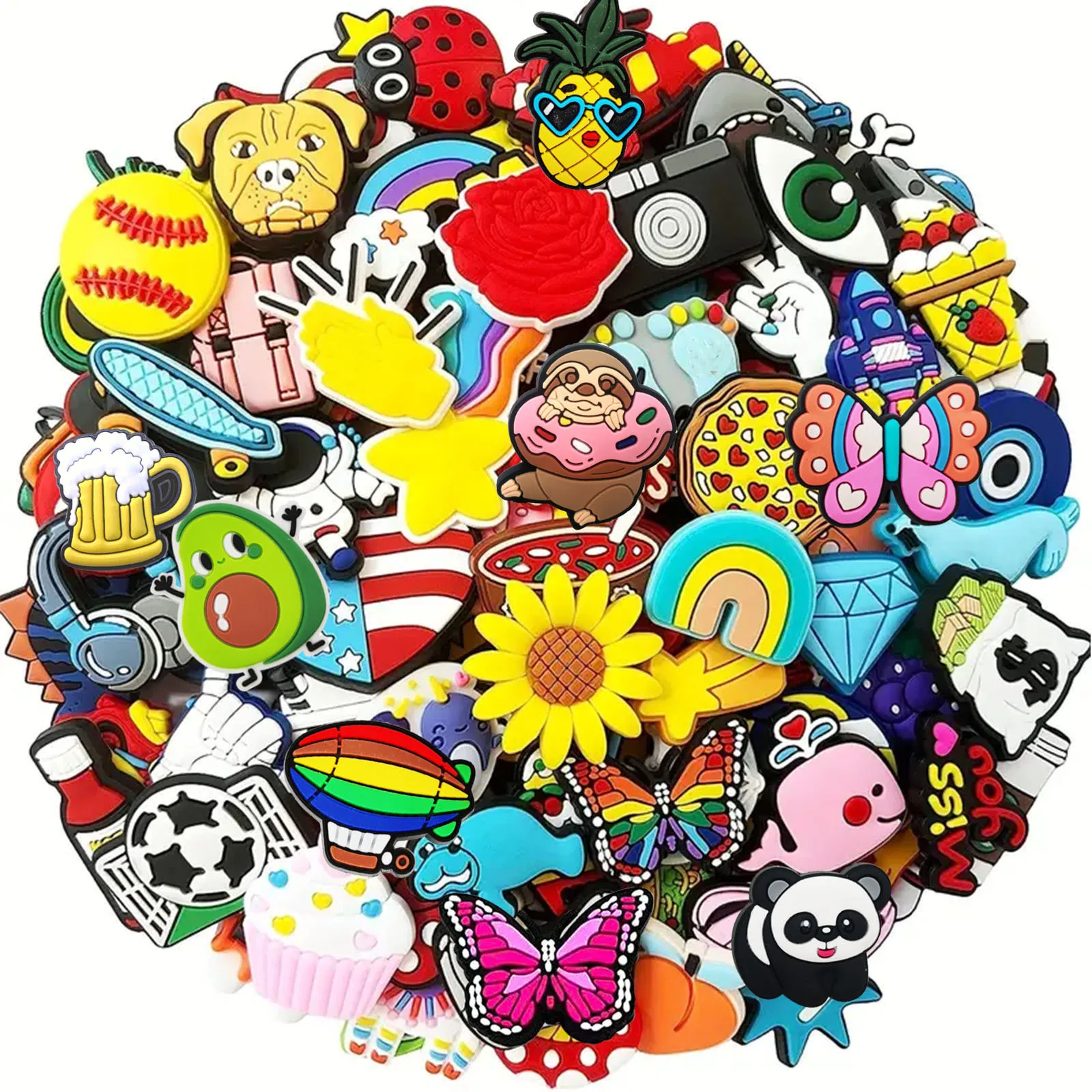 Aleatório 10--200 peças amuletos de sapato sem repetição para sandálias, bolsas de praia, acessórios de decoração de sapato diy em pvc amuletos de qualidade premium