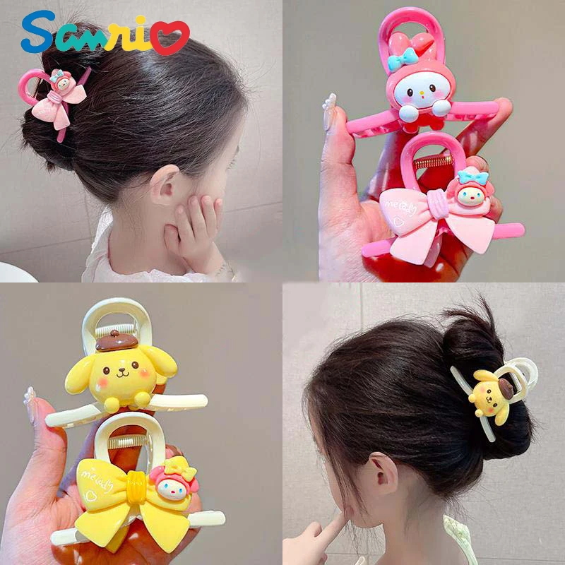 Anime Kawaii Sanrios Hellokittys Cinnamoroll My Melody Kuromi Kids Shark Clips Headgear Cute Girl Ball Head Issue Card Headwears