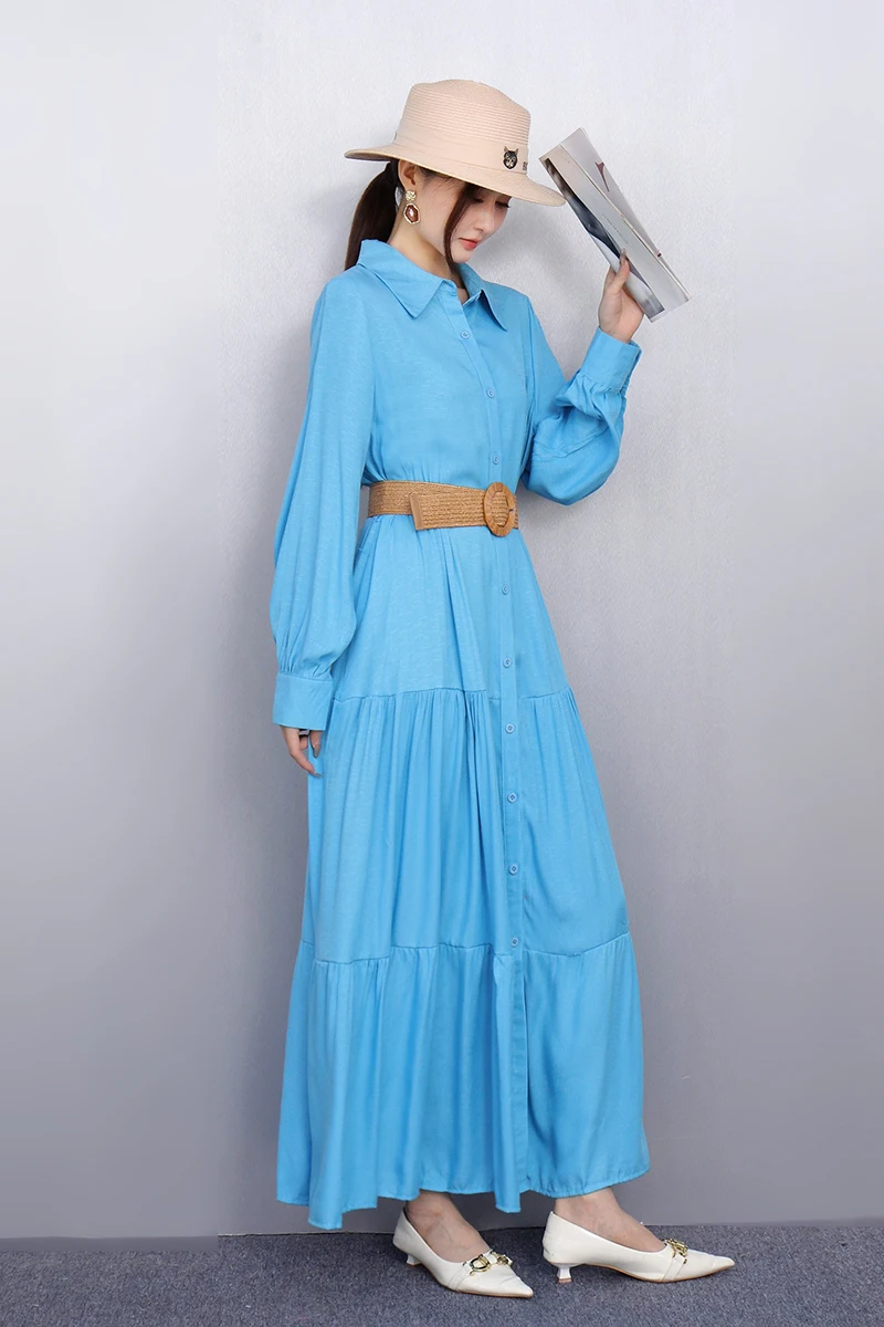 2025 frühling Sommer Mode Elegante Lose Shirts Lange Kleider Frauen Langarm Kleid Damen Großhandel J1148