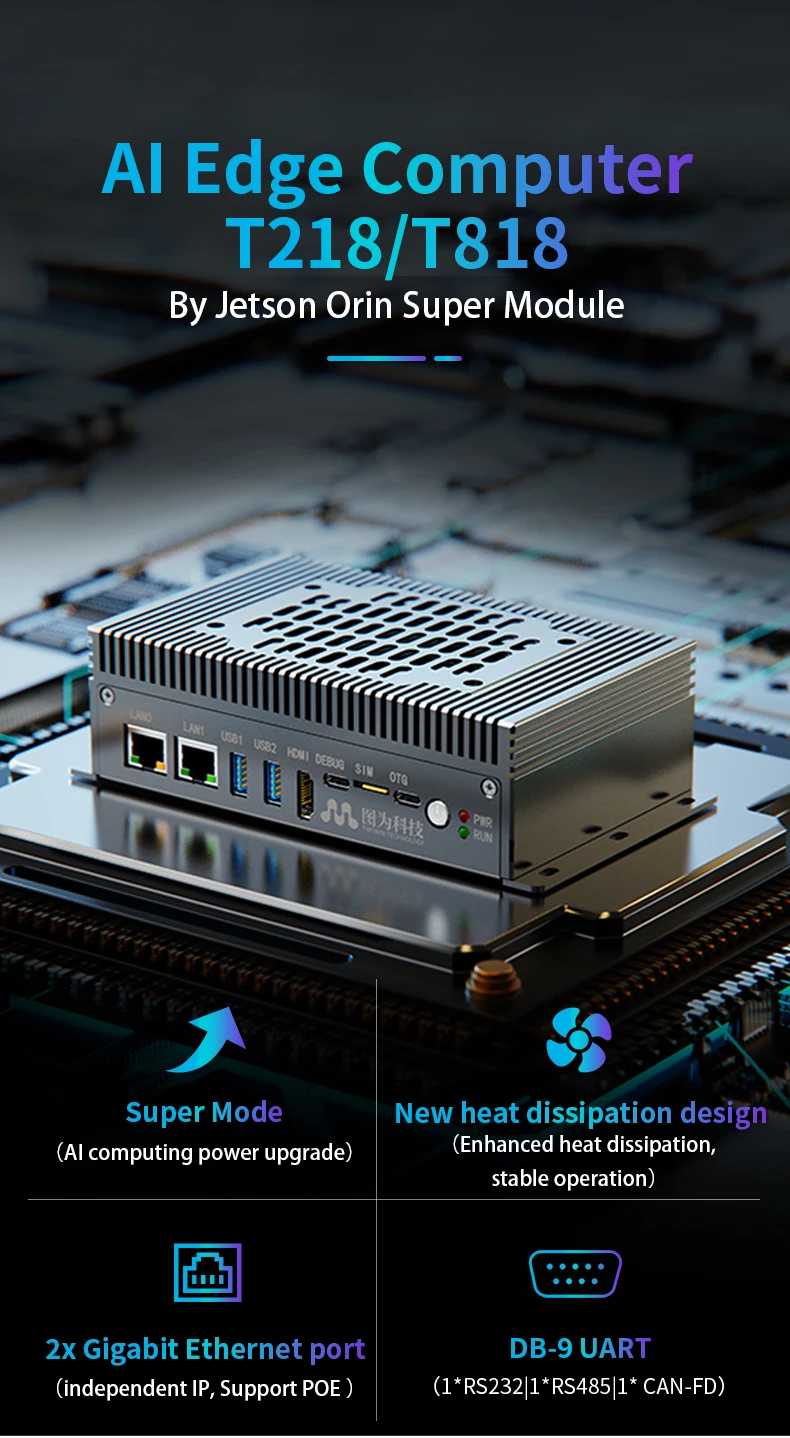 【العلامة التجارية الجديدة】TWOWIN Jetson Orin NX 16G T818 128G 157TOPS 1x RS232 1x RS485 Edge كمبيوتر مدمج كمبيوتر AI كمبيوتر صناعي #5
