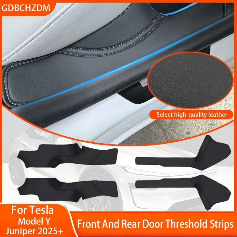 

Nappa Leather For Tesla Model Y Juniper 2025+ Front Rear Door Sill Pad Door Welcome Pedal Threshold Strip Protective Accessories