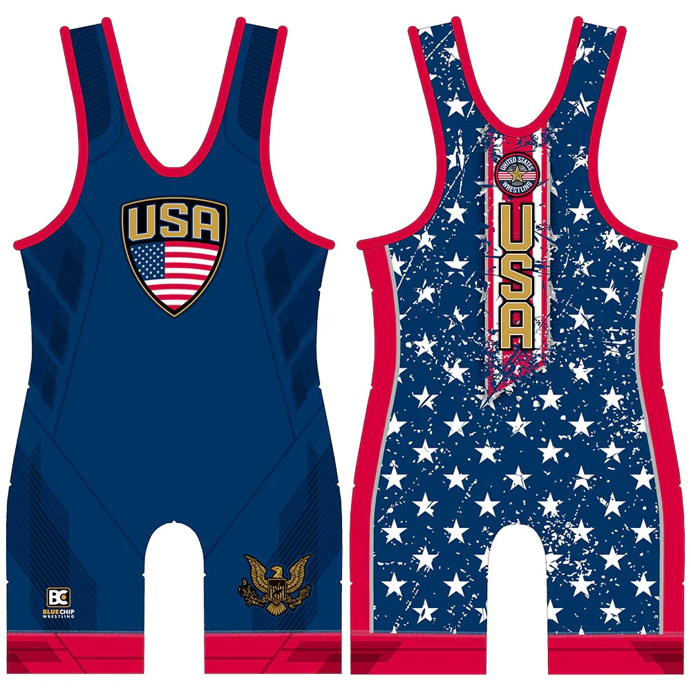 The USA Men\'s Wrestling Singlets Suit Boxing One Piece PowerLifting Bodysuit Iron WWE Gym Fitness Sleeveless Weightlifting Wear