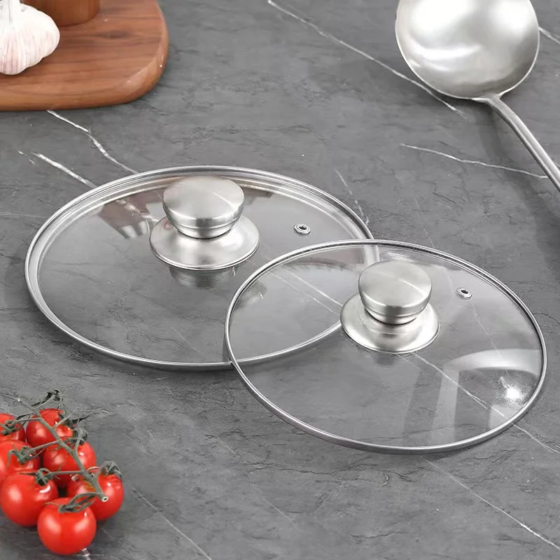 Round Tempered Glass Pot Lid Stainless Steel Rimmed Pan Lid Spill Shatter-Proof Chef Glass Cover for Versatile Home Frying Pan