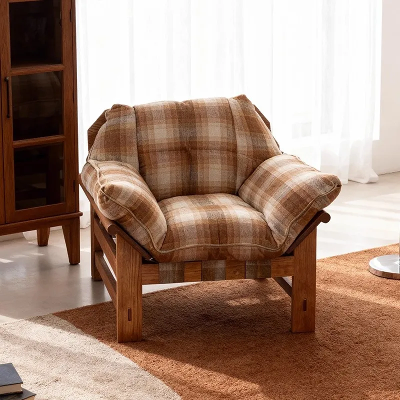 Nordic style wooden single sofa chair light luxury villa living room balcony available medieval homestay rest reception area