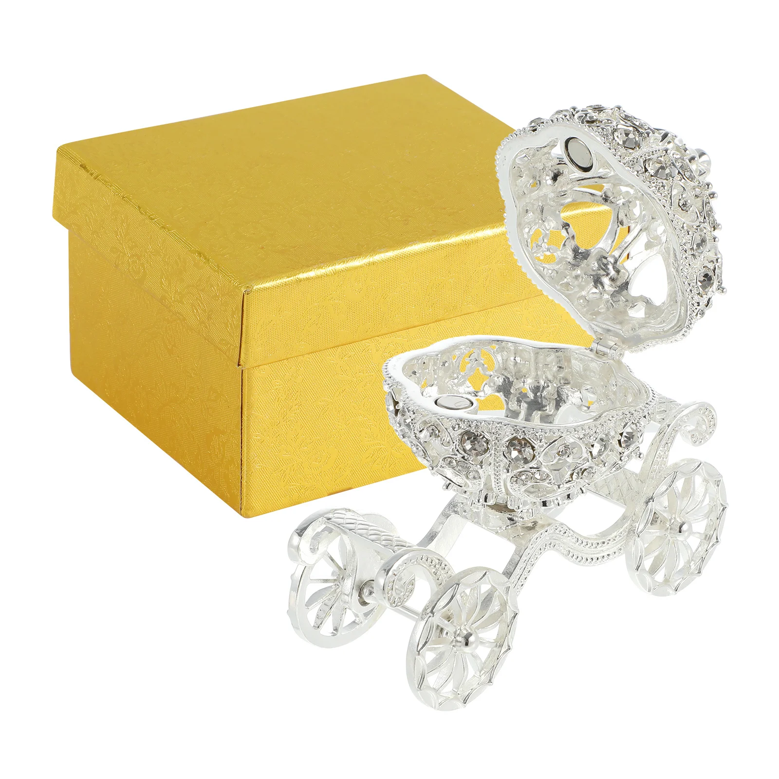 

1Pcs Carriage Jewelry Box Sparkling Rhinestones Metal Craft Trinket Holder for Girls Gift Home Wedding Decoration Display