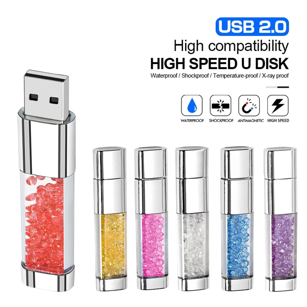 

Fashion Diamond Logo Customised Crystal With LED Light metal USB flash Drive pen drive 8GB 16GB 32GB Jewelry memory stick usb