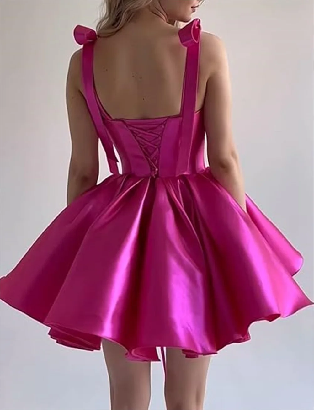 Hot Pink Satin Short Homecoming Dresses For Teens Sparkly Satin Sweetheart Princess Dresses With Bow Party Puffly Ball Gowns