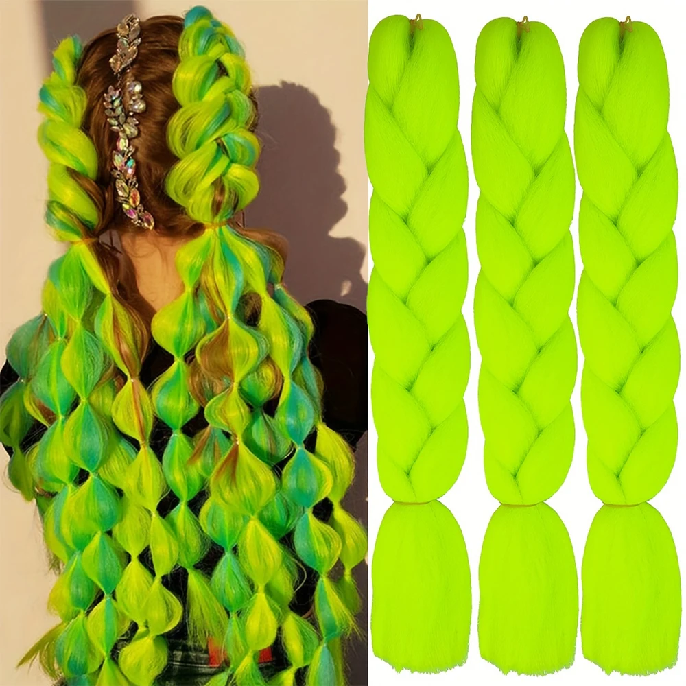 3 pçs jumbo trança tranças extensões de cabelo sintético crochê perucas arco-íris extensão trançado diy festa de natal meninas vestido cabelo