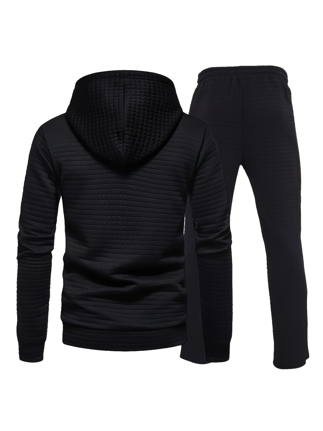 طقم ملابس رياضية بقلنسوة أساسية للرجال مكون من قطعتين - مصنوع من نسيج محبوك من البوليستر وأكمام طويلة، لون خالص مع مرونة قليلاً