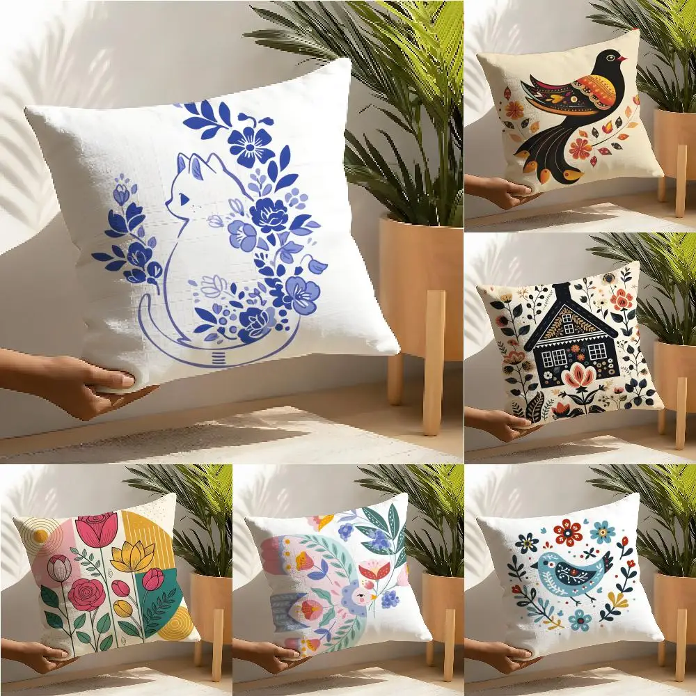 3 Blue Bird Home Decor Print Pillow Case Home Living Room Decoration Linen Pillowcover Pillow Cases Cushion Cover