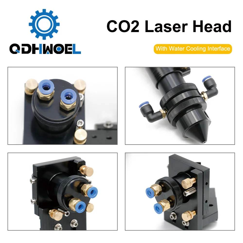 QDHWOEL مجموعة رؤوس ليزر ، واجهة تبريد المياه ، مرآة ضياء ، CO2 قطر العدسة من 30 ، عدسة حامل جبل متكامل ، 25 FL ، 63.5 & 101.6