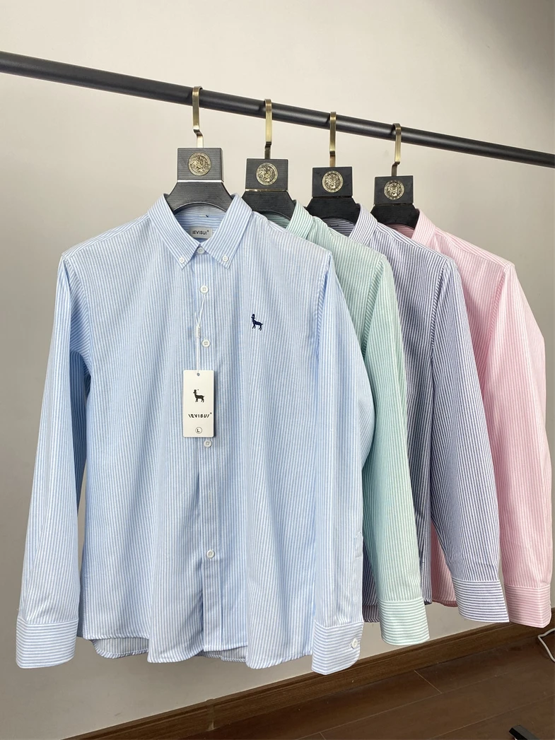 

Young And Fashionable Oxford Cloth Texture Men's Spring Summer Casual Shirt Long Sleeve Standard Fit Daily Wear Striped Pattern