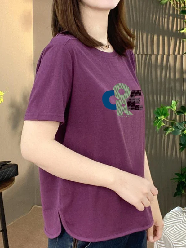 

Fashionable Printed Loose Short Sleeve T-Shirt Women's plus Size Summer Top Brand Mommy Wear Casual Style Polyester Fiber
