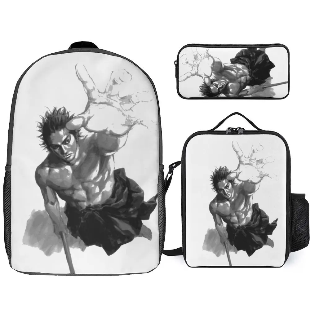 

Miyamoto Musashi In Vagabond 3 in 1 Set 17 Inch Backpack Lunch Bag Pen Bag Schools Funny Firm Infantry Pack Comfortable