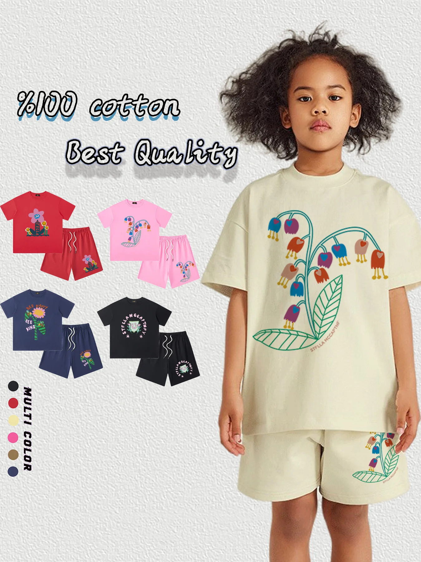 Cute Floral Tees Kids Shorts Sets Girls Clothes Summer Child Short sleeve Tops Pants 2Pcs Set Sunflower Girl's T-shirt Cotton
