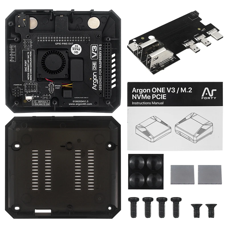 Imagem -06 - Argon One v3 Case para Raspberry pi Revestimento de Alumínio Ventilador Embutido Receptor ir com Botão Liga Desliga para Rpi Pi5