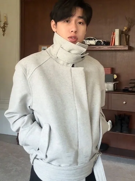 

Американская теплая шерстяная куртка-бомбер с двойным воротником для мужчин, повседневная, свободного кроя, для пар