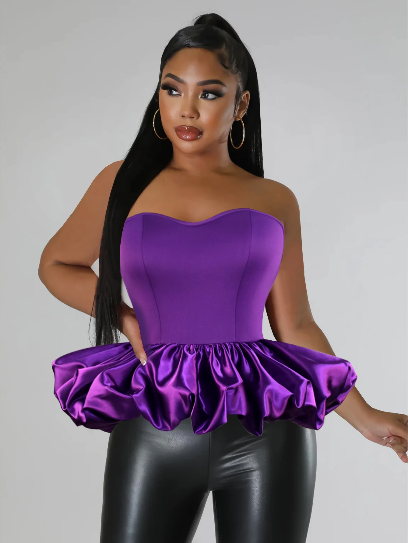 Backless Tops for Women Large Size Strapless Purple Off The Shoulder Slim Fit Evening Cocktail Birthday Party Pullover Blouses