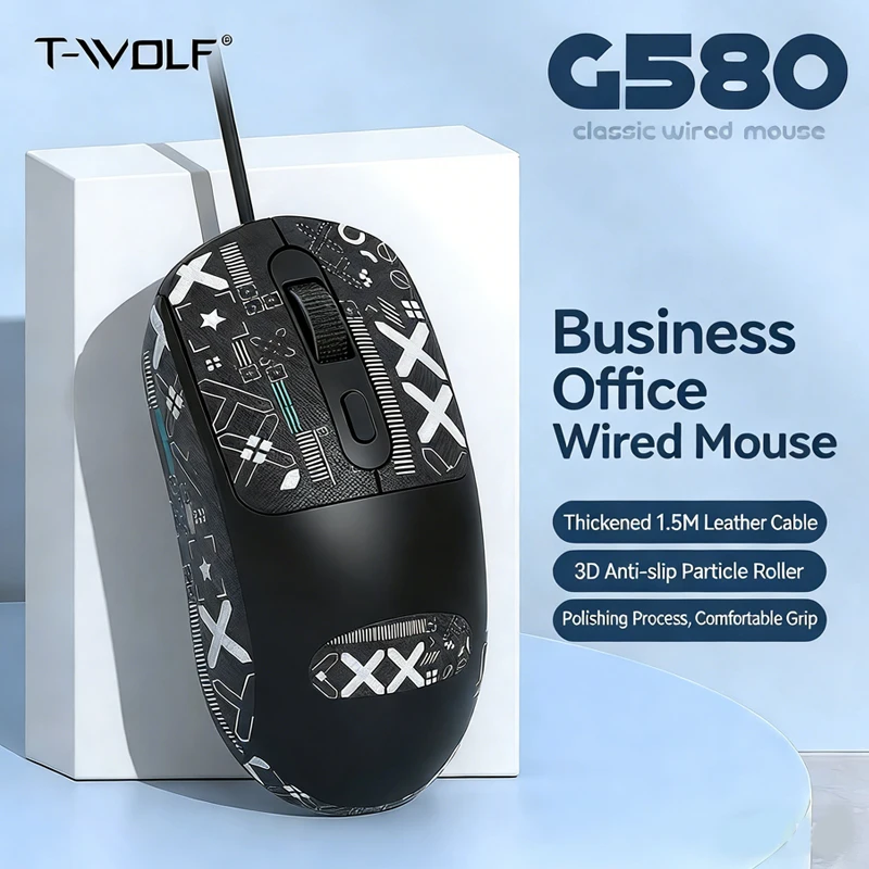 

T-WOLF Thunderwolf G580 Wired Mouse Office Business Game Bullshit King Personality Stickers Anti-Slip Mouse Send A Gift 2026 New