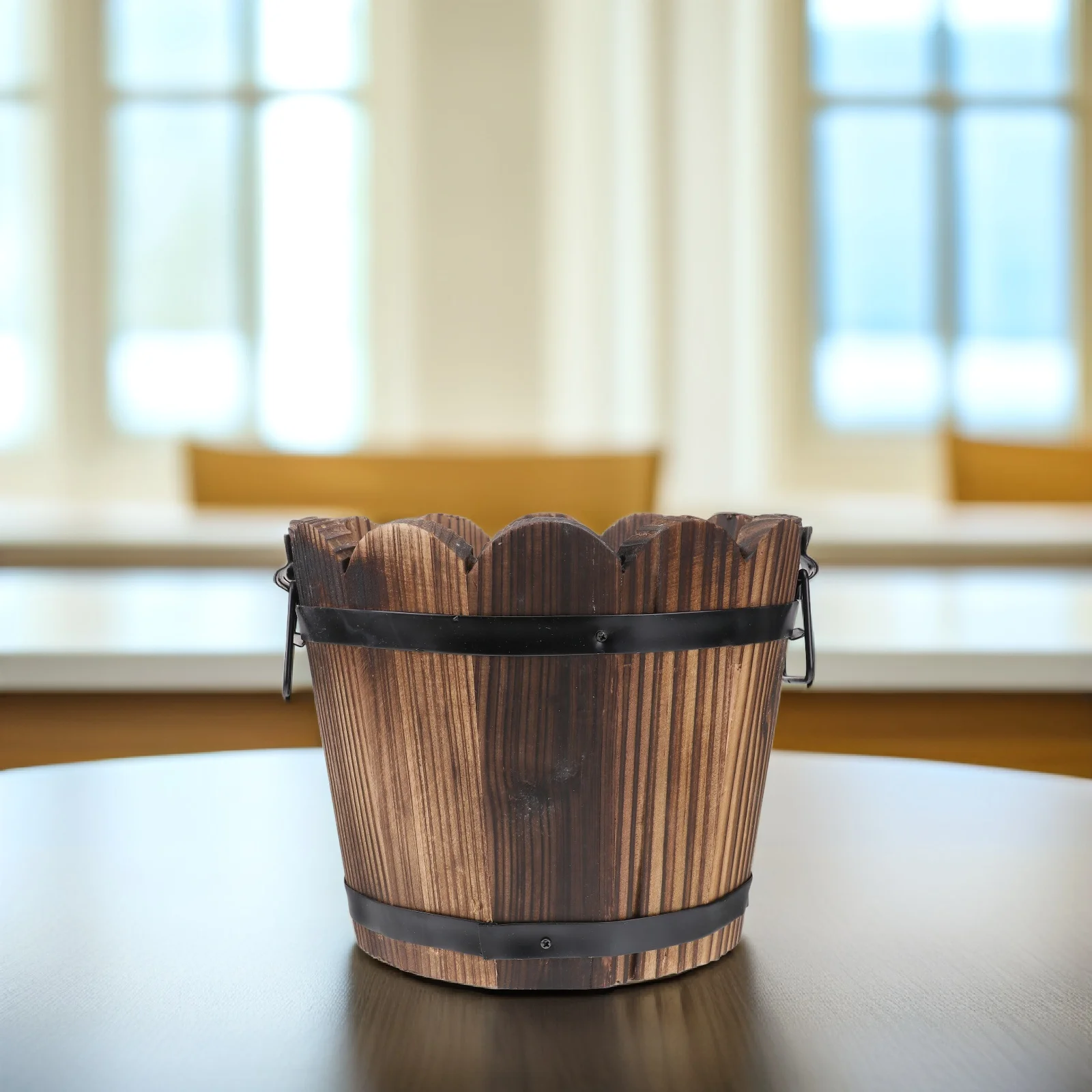 

Solid Wood Flower Pot Small Creative Plant Pots for Desktop Wall Office Home Decor Carbonized Bucket Succulents Planter