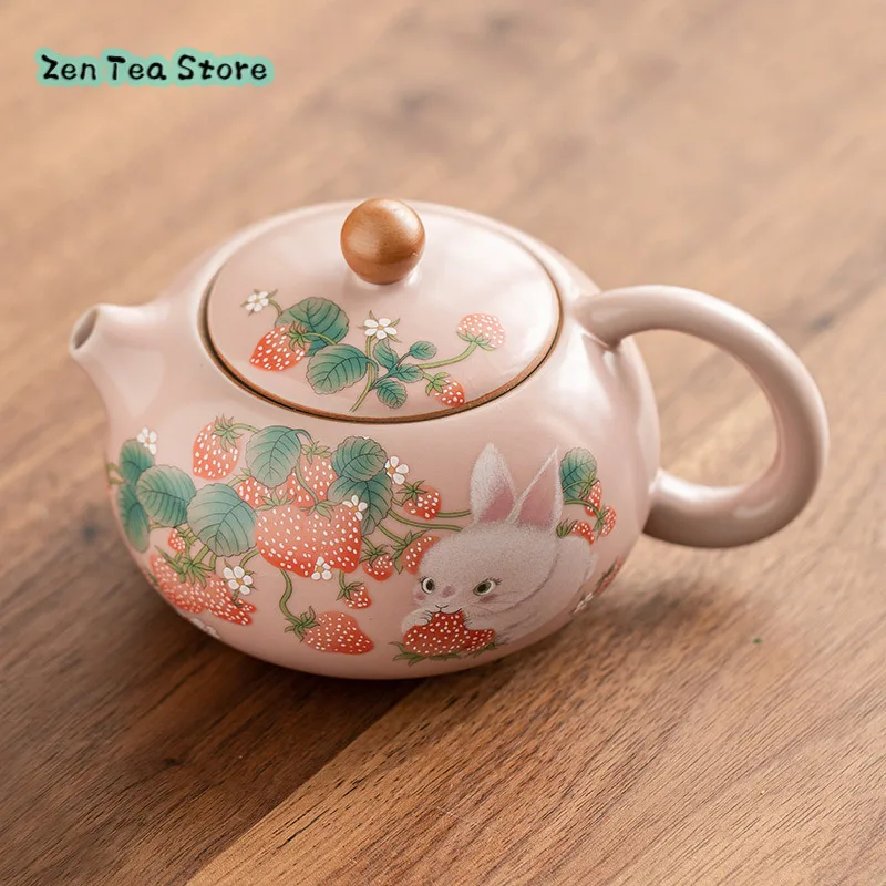 Strawberry Rabbit Ru Kiln Xishi Pot Teapot High Appearance Level Ladies Tea Set Chinese Tea Making Ceramic Teapot Single Pot