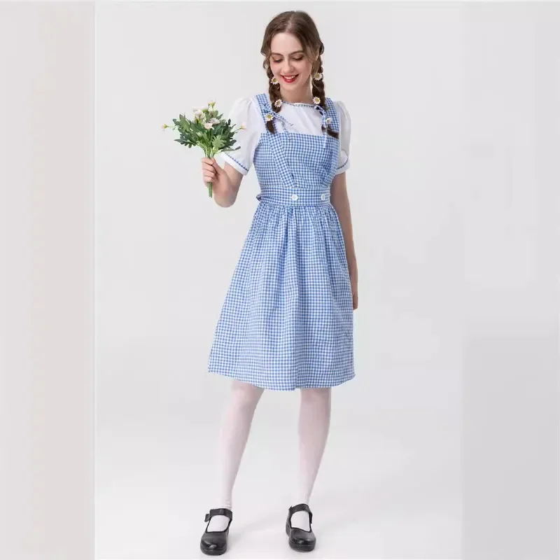 Big Girl Light Blue Plaid Dress Long Dress Dorothy Oz Cos Beer Dress Europe and America Play Dress