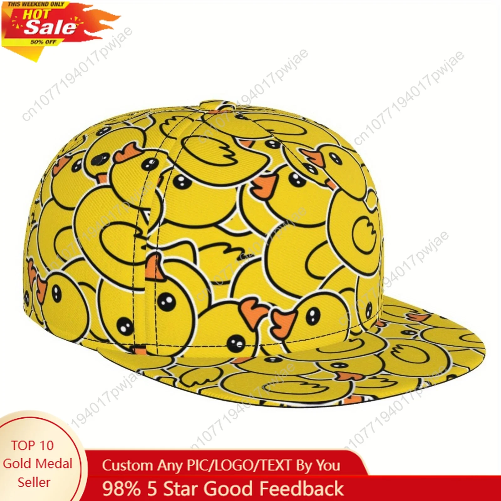 

Cartoon Yellow Duck Adjustable Snapback Baseball Cap for Men & Women - Lightweight Polyester Flat Brim Hip Hop Street Style Hat,